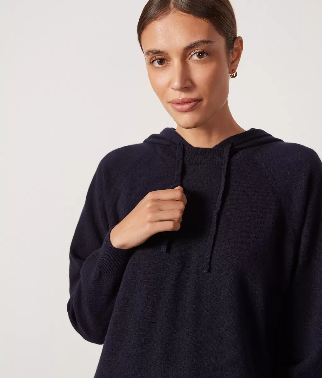 Sweatshirt Comprida Com Decote Redondo Em Ultrasoft Cashmere Com Capuz Blue Camisolas Decote Redondo Senhora Falconeri - 3