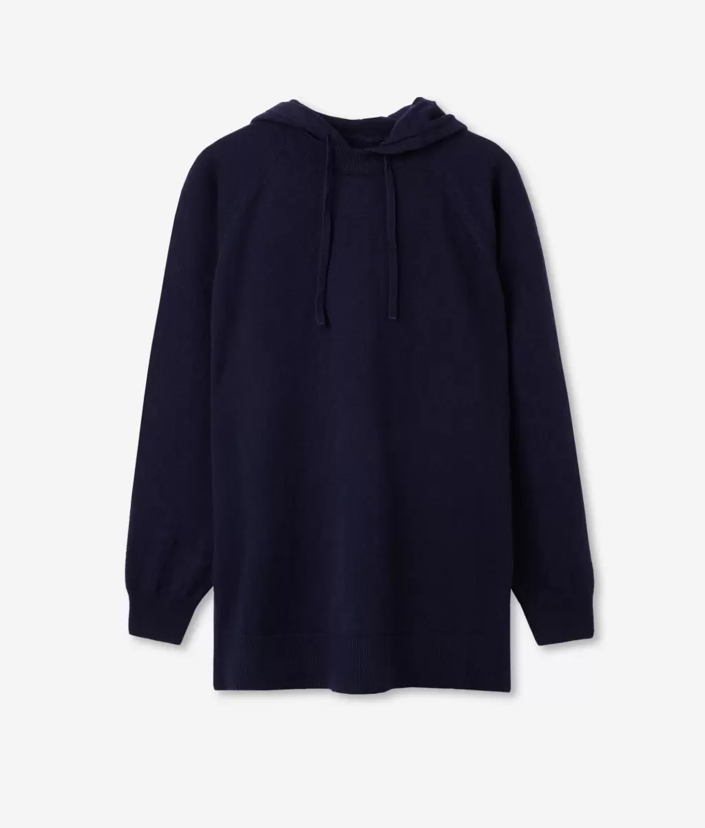 Sweatshirt Comprida Com Decote Redondo Em Ultrasoft Cashmere Com Capuz Blue Camisolas Decote Redondo Senhora Falconeri - 4
