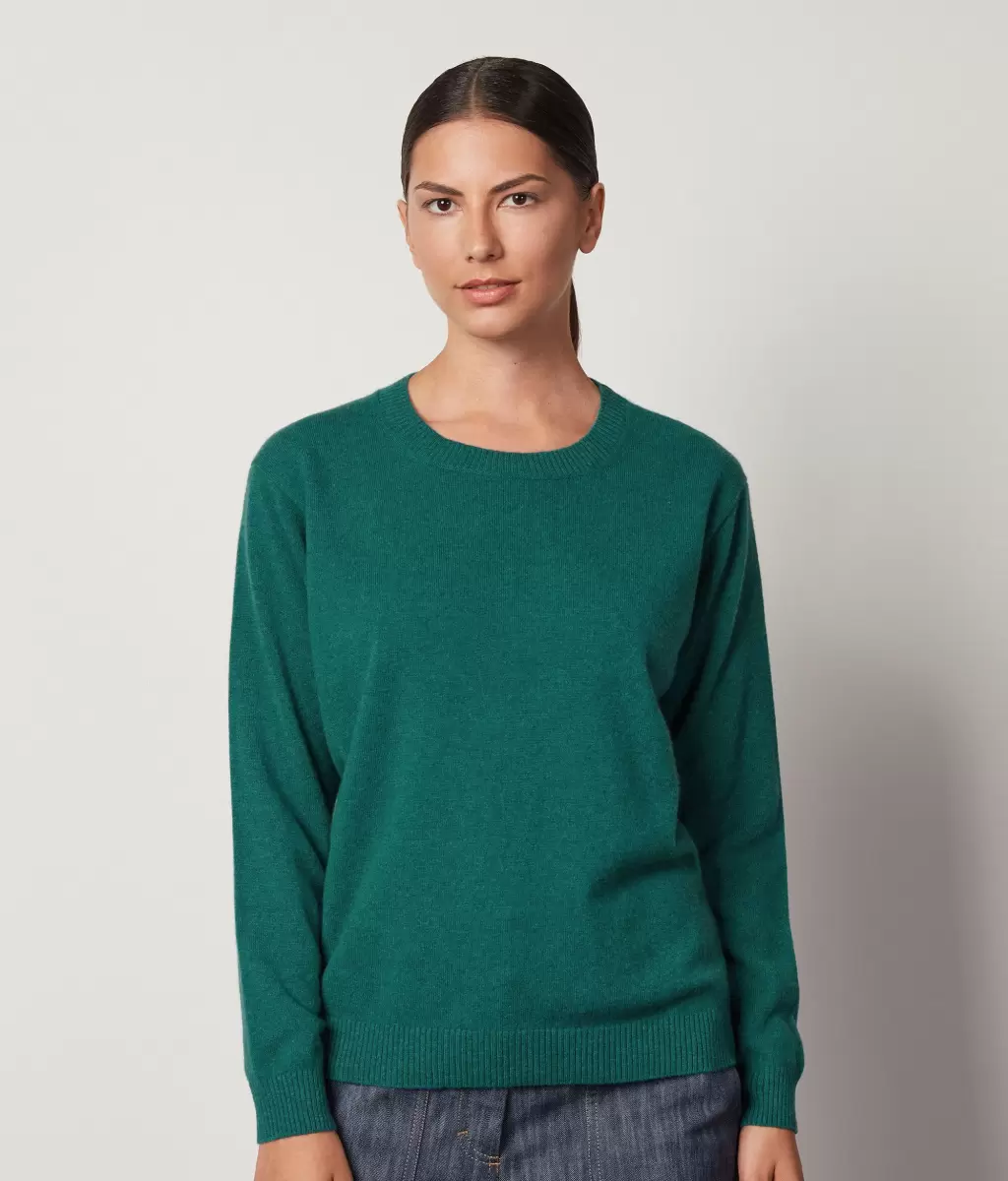 Falconeri Senhora Dark_Green Camisola Em Ultrasoft Cashmere Com Decote Em Barco Camisolas Decote Redondo - 1
