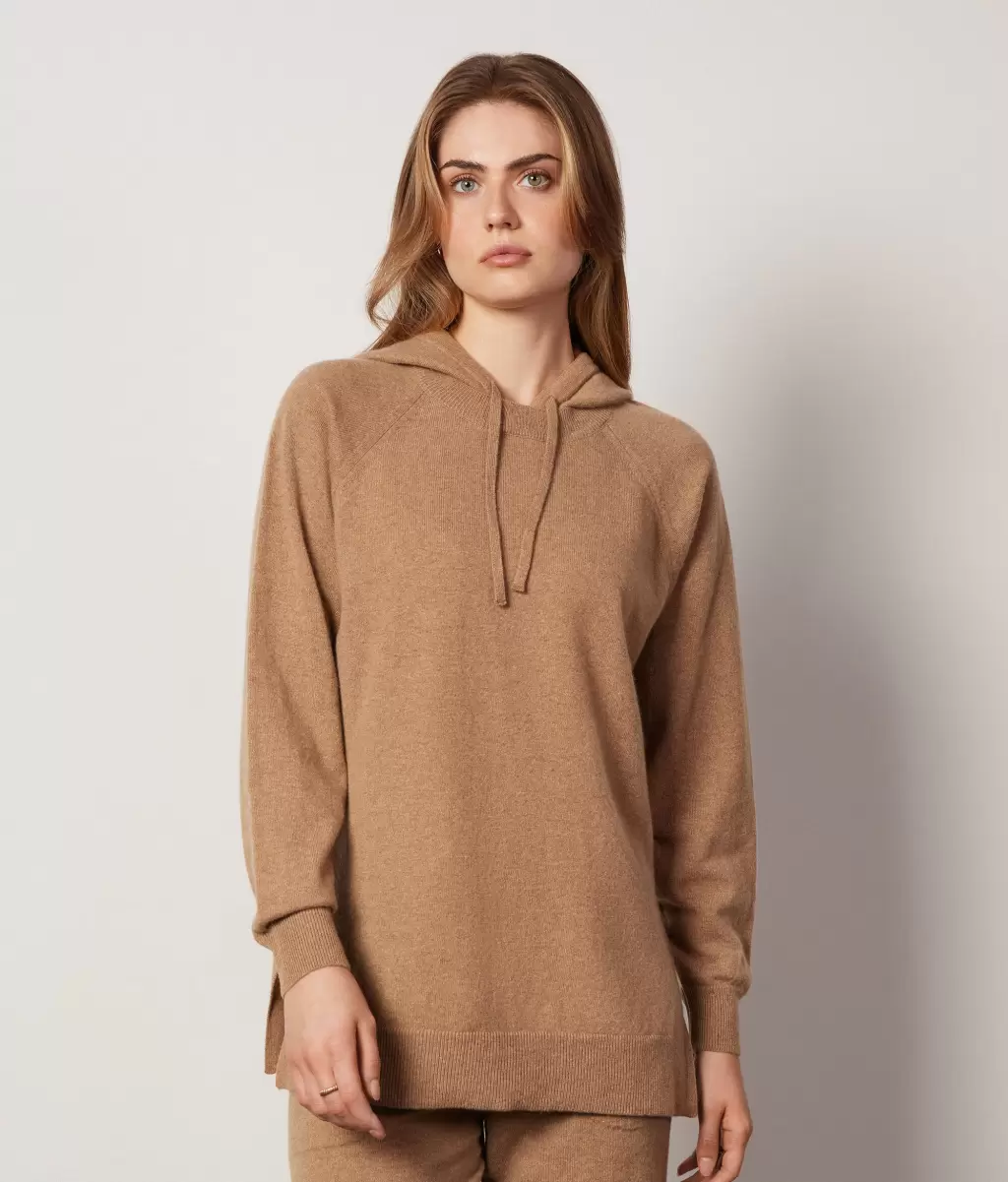Falconeri Sweatshirt Comprida Com Decote Redondo Em Ultrasoft Cashmere Com Capuz Senhora Camisolas Decote Redondo Nude - 1