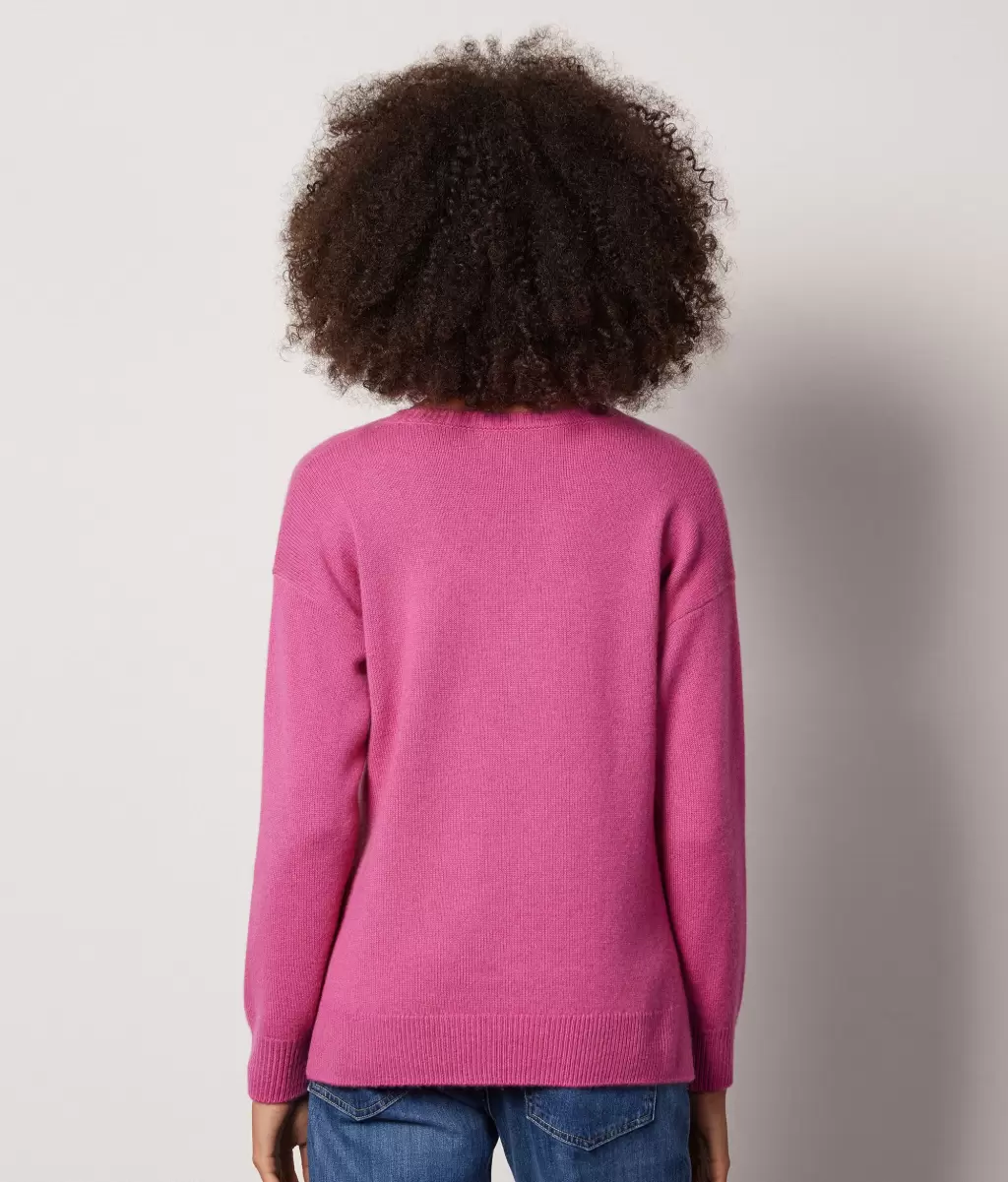Camisola Com Decote Em V Em Ultrasoft Cashmere Com Aberturas Pink Senhora Camisolas Decote Em V Falconeri - 2