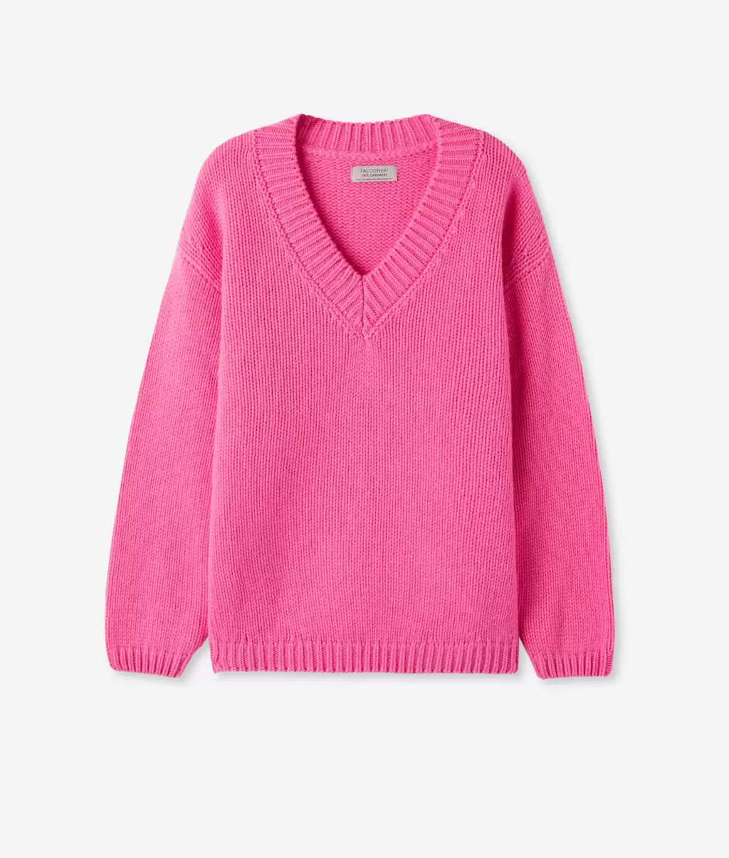 Camisolas Decote Em V Falconeri Pink Camisola Com Decote Em V Em Malha De Ultrasoft Cashmere Senhora - 4