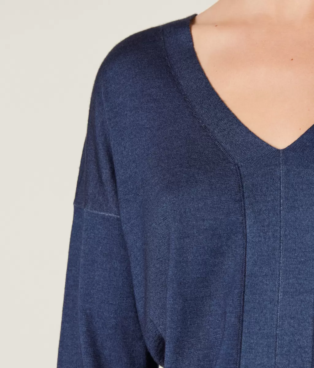 Falconeri Senhora Camisolas Decote Em V Camisola Com Decote Em V Em Ultrafine Cashmere Blue - 3