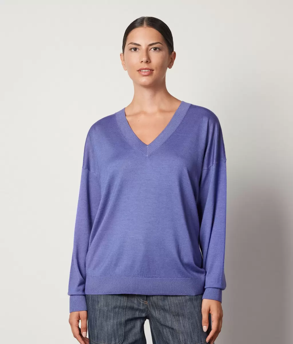 Camisola Com Decote Em V Em Ultrafine Cashmere Falconeri Senhora Camisolas Decote Em V Violet - 1