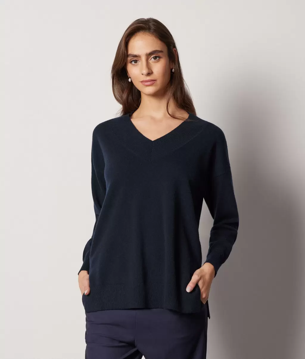 Senhora Blue Falconeri Camisola Oversize Em Ultrasoft Cashmere Com Decote Em V Camisolas Decote Em V - 1