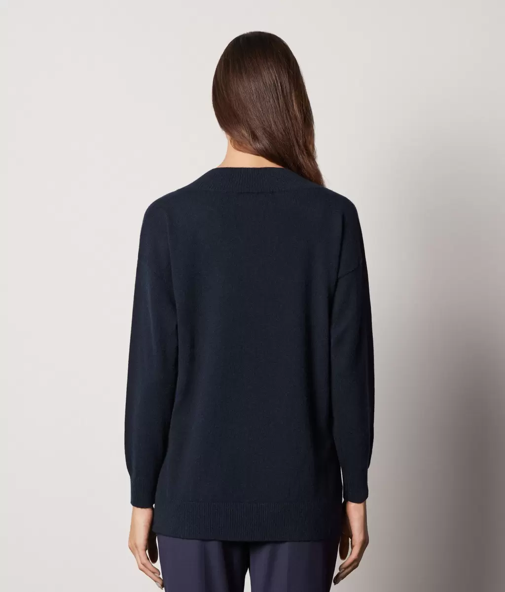 Senhora Blue Falconeri Camisola Oversize Em Ultrasoft Cashmere Com Decote Em V Camisolas Decote Em V - 2