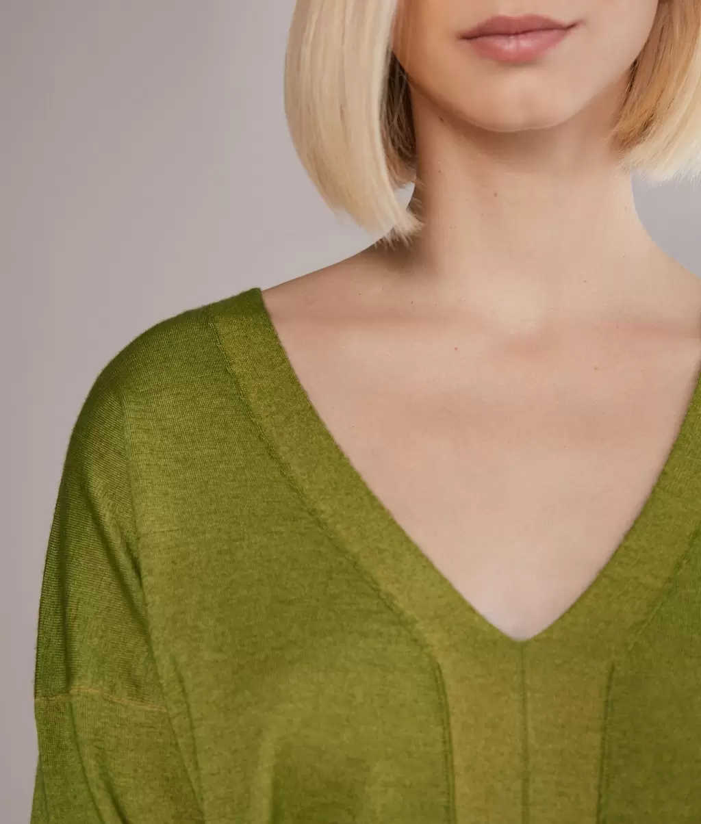 Senhora Green Camisolas Decote Em V Falconeri Camisola Com Decote Em V Em Ultrafine Cashmere - 3