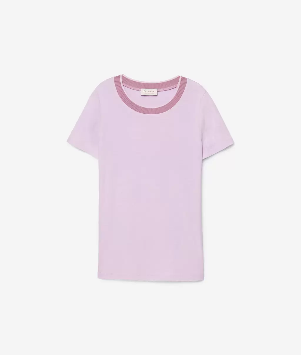 Tops E T-Shirts T-Shirt Decote Redondo Senhora Falconeri Violet - 3