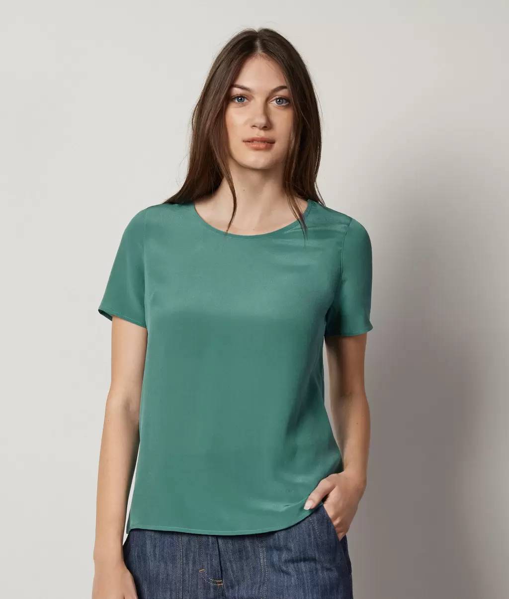 T-Shirt Com Decote Redondo Em Seda Senhora Falconeri Tops E T-Shirts Green - 1