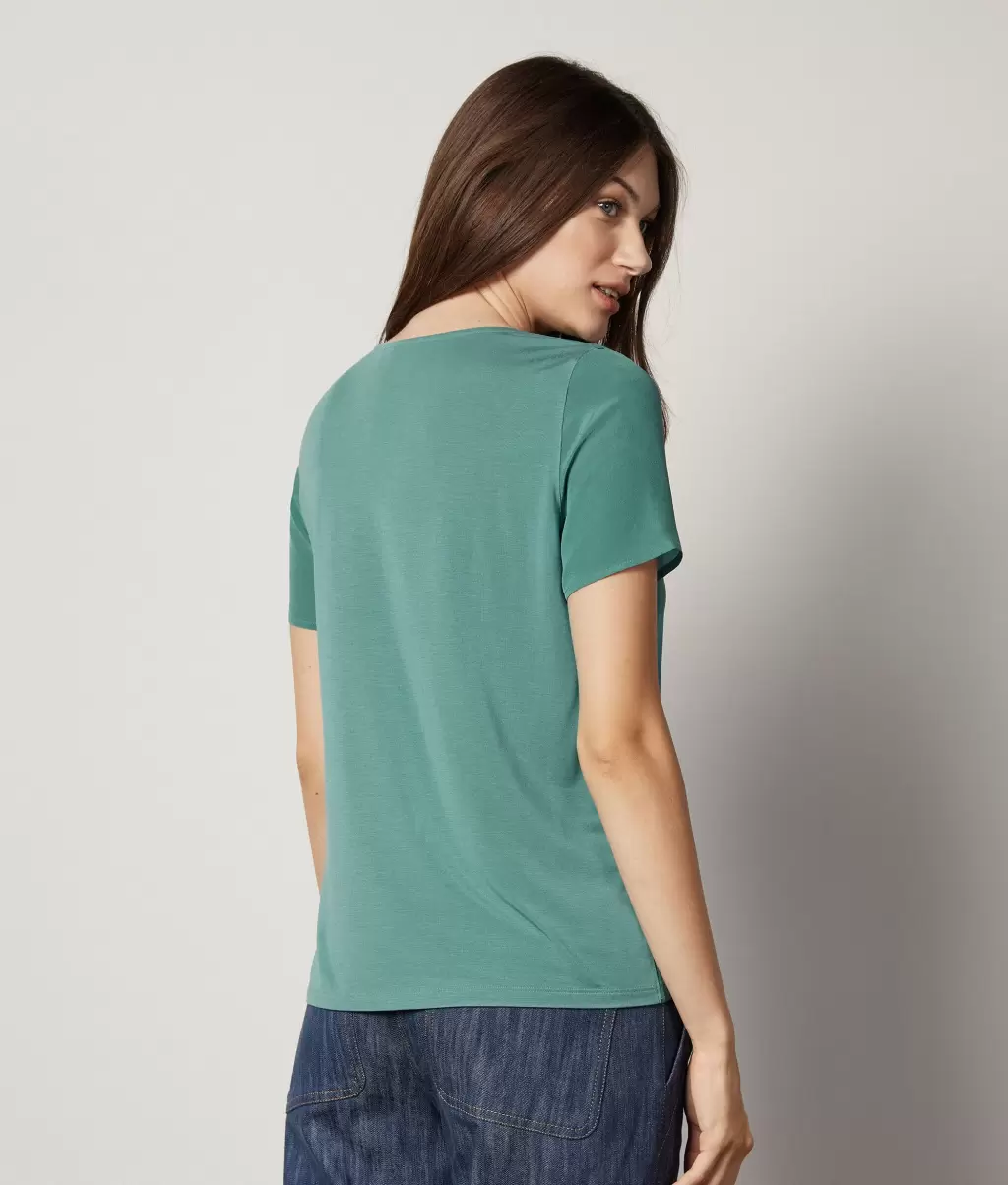 T-Shirt Com Decote Redondo Em Seda Senhora Falconeri Tops E T-Shirts Green - 2