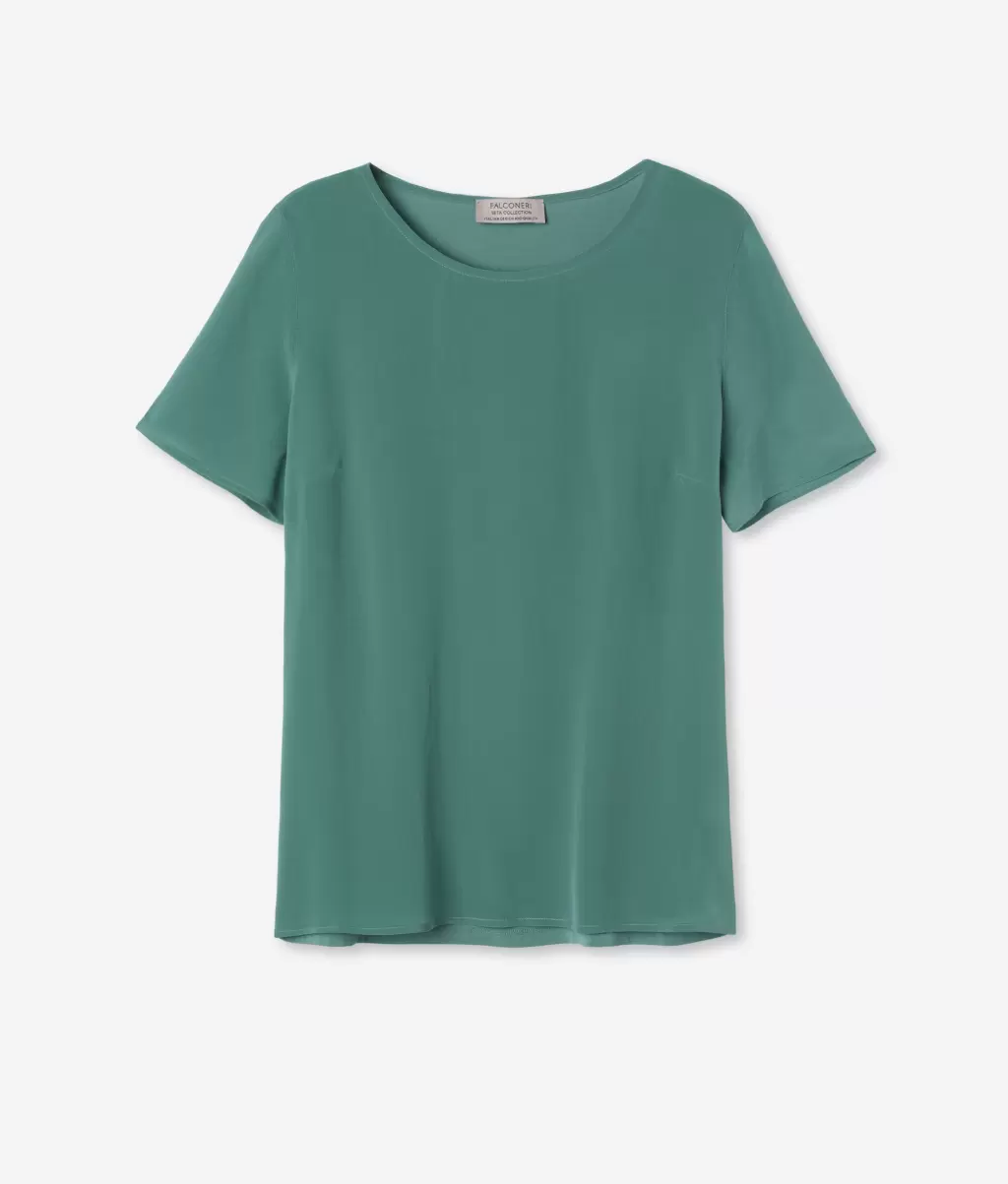 T-Shirt Com Decote Redondo Em Seda Senhora Falconeri Tops E T-Shirts Green - 4