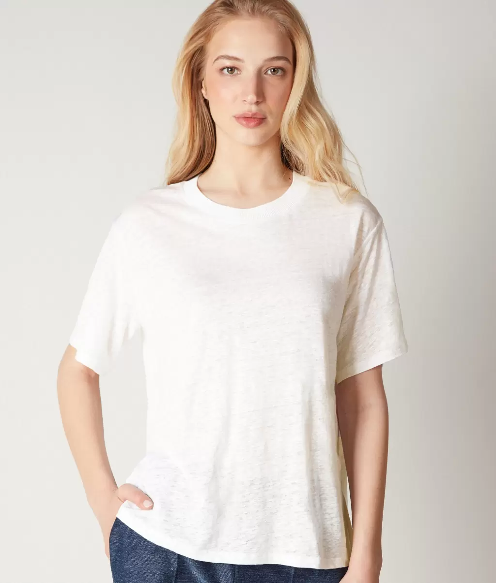 T-Shirt Com Decote Redondo Com Orla De Malha Falconeri White Senhora Tops E T-Shirts - 1