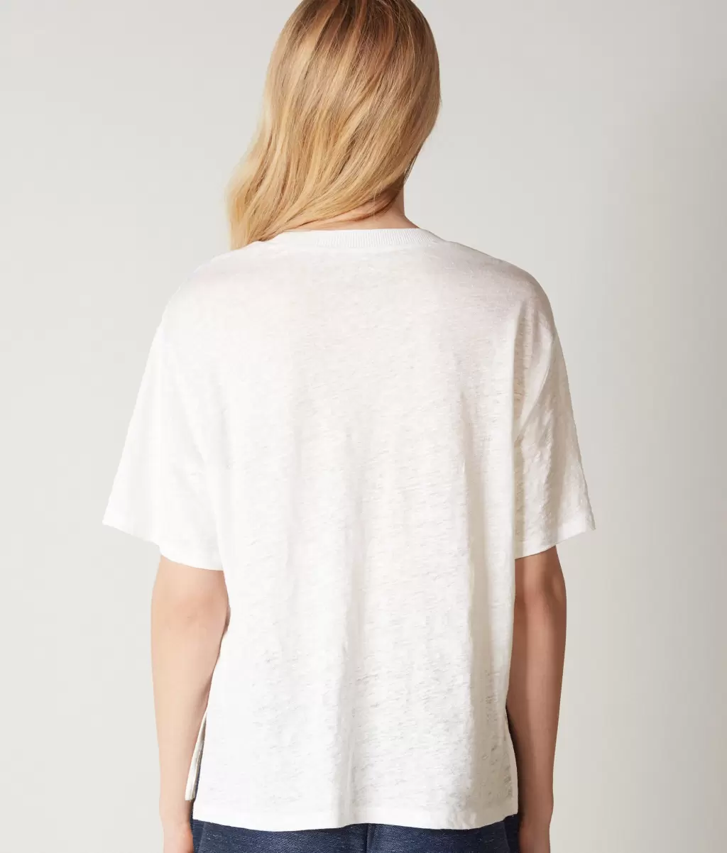 T-Shirt Com Decote Redondo Com Orla De Malha Falconeri White Senhora Tops E T-Shirts - 2