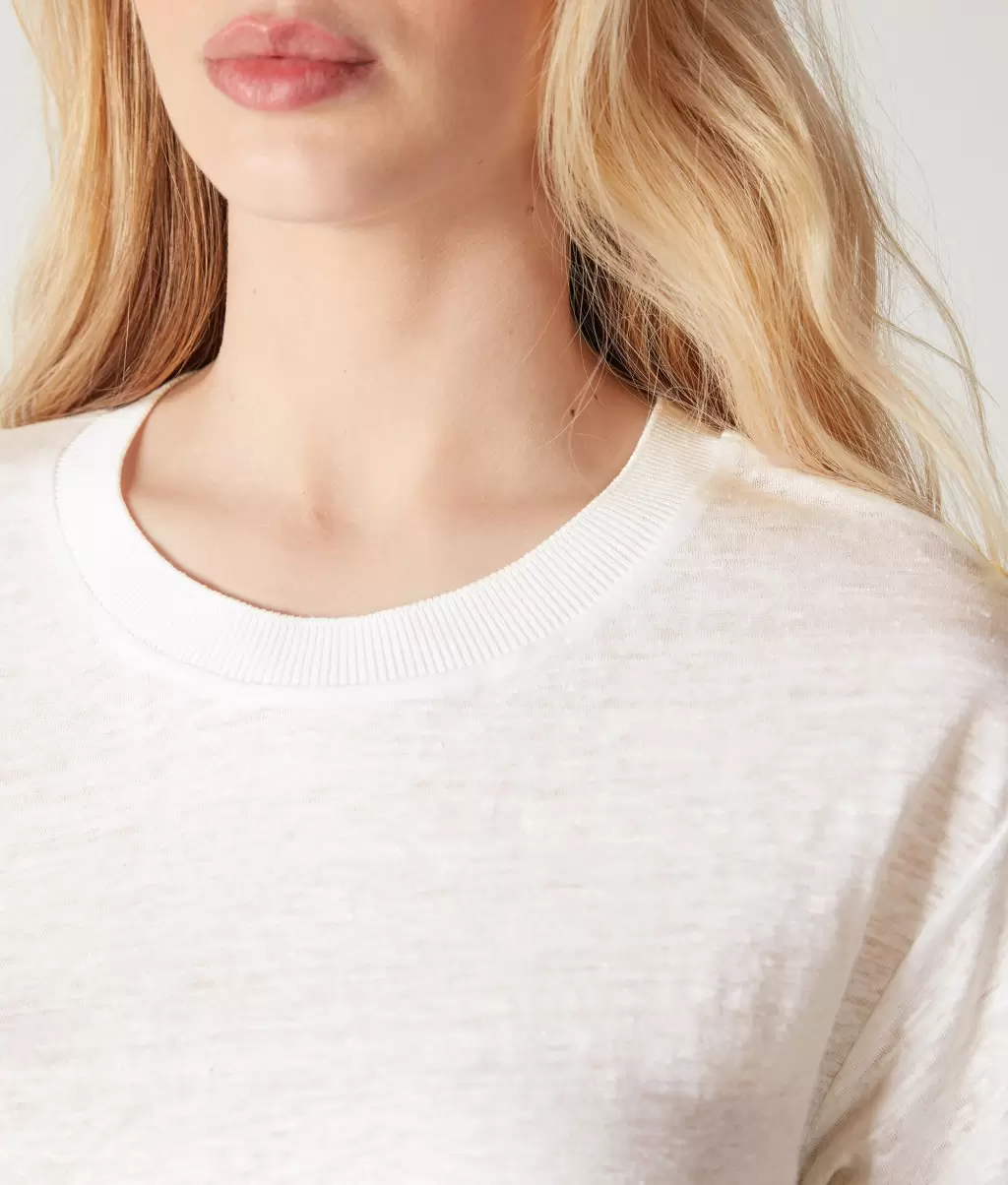 T-Shirt Com Decote Redondo Com Orla De Malha Falconeri White Senhora Tops E T-Shirts - 3