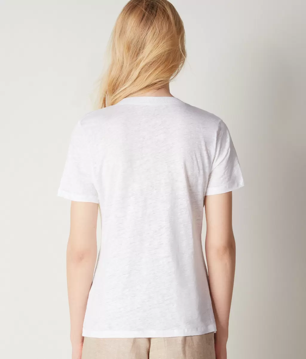 Tops E T-Shirts T-Shirt Com Decote Em V Com Orla De Malha Senhora White Falconeri - 2