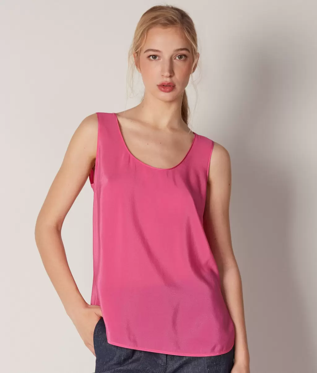 Pink Top Com Decote Largo Em Seda Tops E T-Shirts Falconeri Senhora - 1