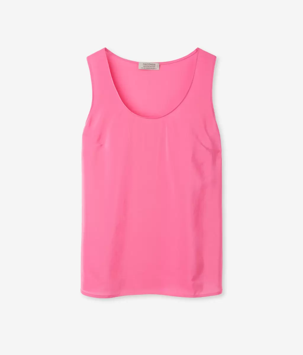 Pink Top Com Decote Largo Em Seda Tops E T-Shirts Falconeri Senhora - 4