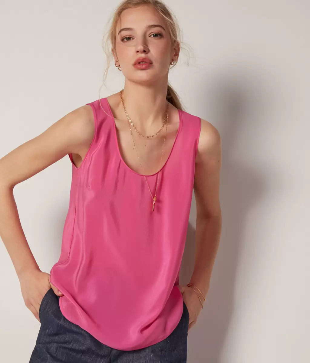 Pink Top Com Decote Largo Em Seda Tops E T-Shirts Falconeri Senhora