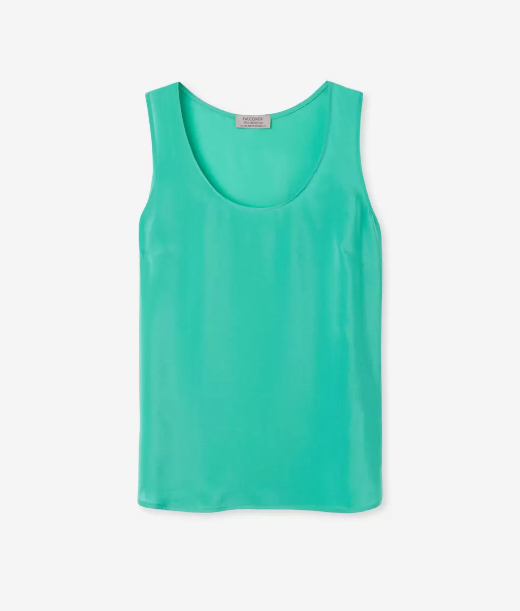 Falconeri Senhora Green Tops E T-Shirts Top Com Decote Largo Em Seda - 4