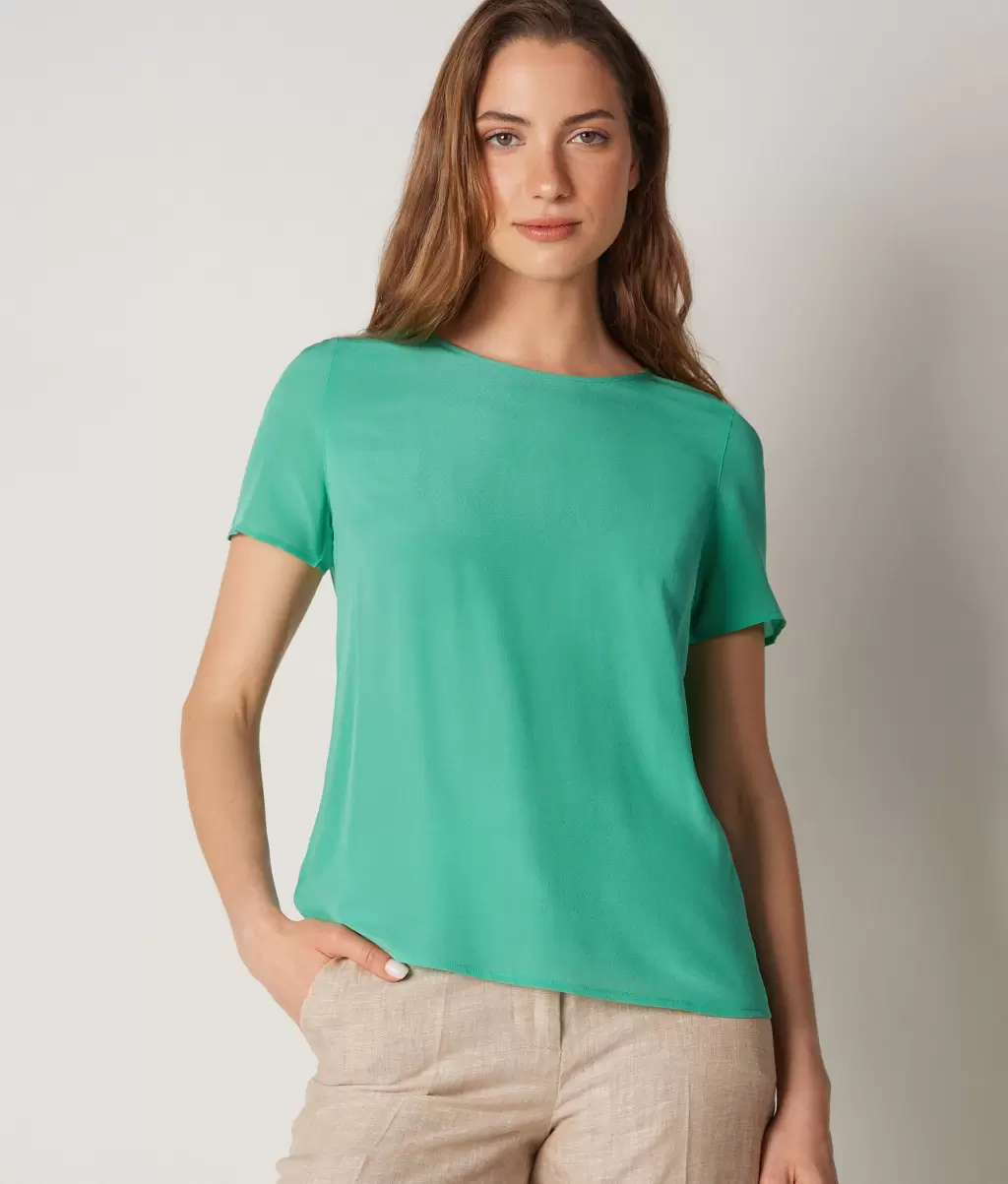 T-Shirt Com Decote Redondo Em Seda Tops E T-Shirts Senhora Green Falconeri - 1