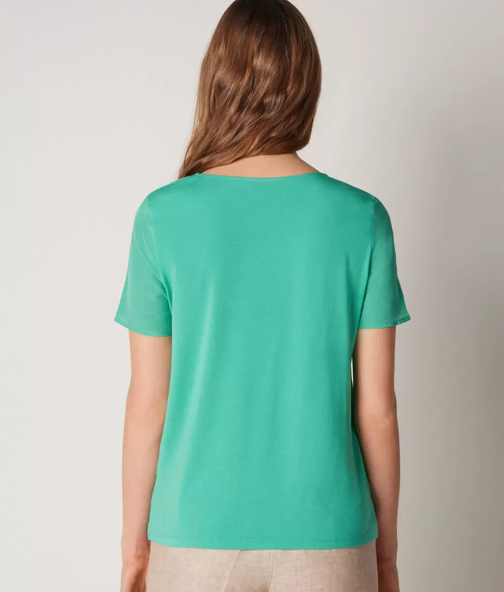 T-Shirt Com Decote Redondo Em Seda Tops E T-Shirts Senhora Green Falconeri - 2