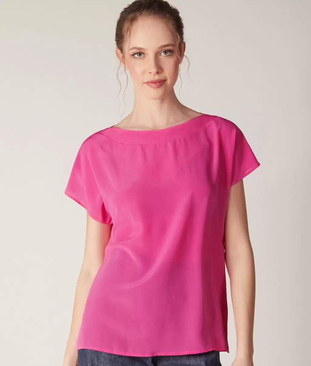Tops E T-Shirts Pink Falconeri Senhora T-Shirt Em Seda E Modal Com Decote Em Barco - 1