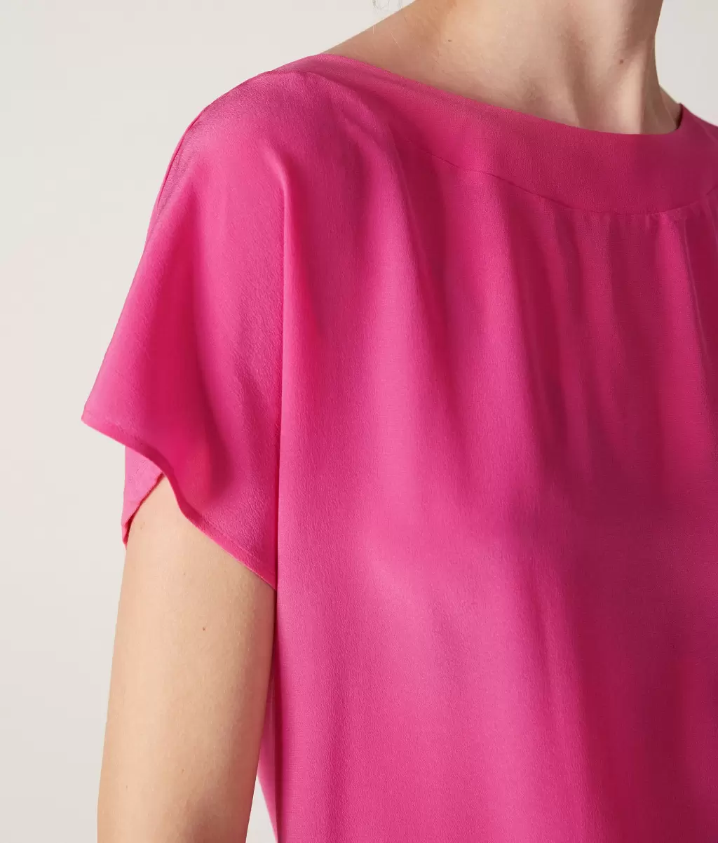Tops E T-Shirts Pink Falconeri Senhora T-Shirt Em Seda E Modal Com Decote Em Barco - 3