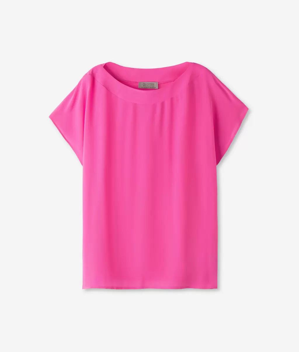 Tops E T-Shirts Pink Falconeri Senhora T-Shirt Em Seda E Modal Com Decote Em Barco - 4