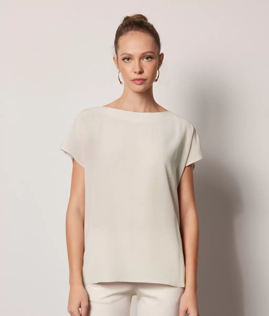 White Tops E T-Shirts Falconeri T-Shirt Em Seda E Modal Com Decote Em Barco Senhora - 1