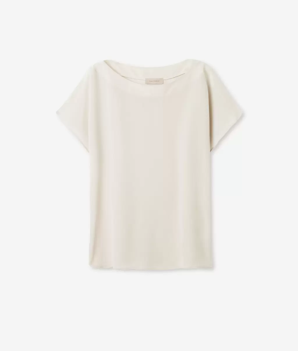 White Tops E T-Shirts Falconeri T-Shirt Em Seda E Modal Com Decote Em Barco Senhora - 3