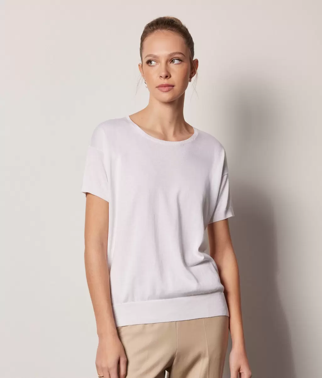 White Falconeri T-Shirt Com Decote Redondo De Seda E Algodão Tops E T-Shirts Senhora - 1
