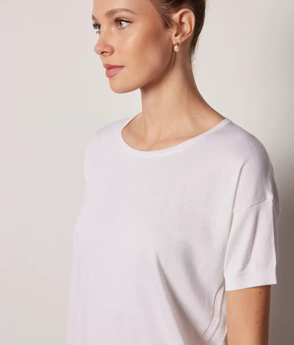 White Falconeri T-Shirt Com Decote Redondo De Seda E Algodão Tops E T-Shirts Senhora - 3