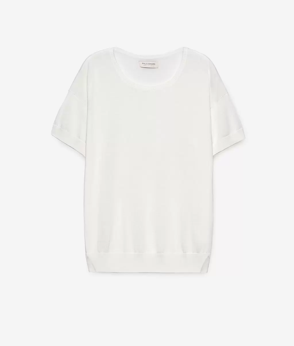 White Falconeri T-Shirt Com Decote Redondo De Seda E Algodão Tops E T-Shirts Senhora - 4