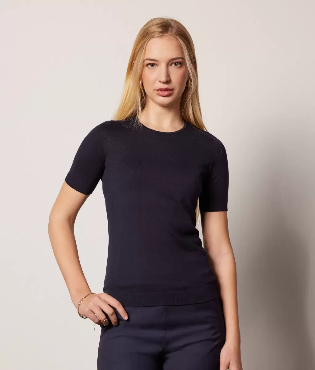 Blue Falconeri Senhora Tops E T-Shirts T-Shirt De Decote Redondo Em Ultrafine Cashmere - 1