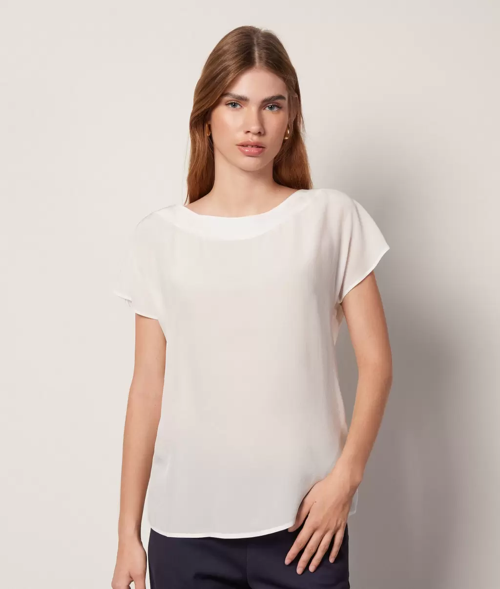 White Falconeri Senhora Tops E T-Shirts T-Shirt Em Seda E Modal Com Decote Em Barco - 1