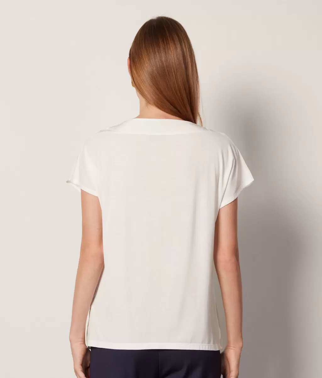 White Falconeri Senhora Tops E T-Shirts T-Shirt Em Seda E Modal Com Decote Em Barco - 2