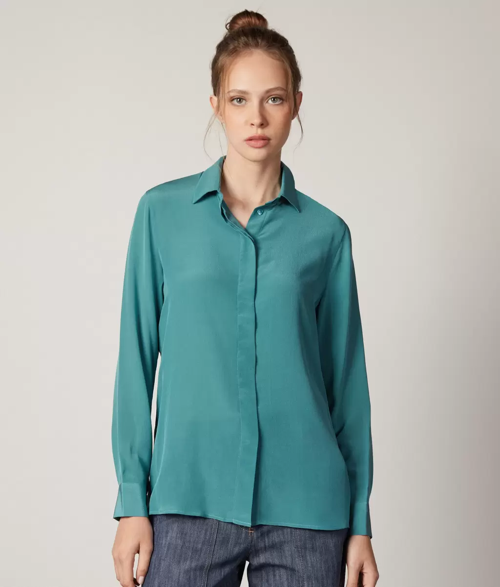 Camisa De Seda Com Colarinho Falconeri Green Senhora Camisas E Blusas - 1