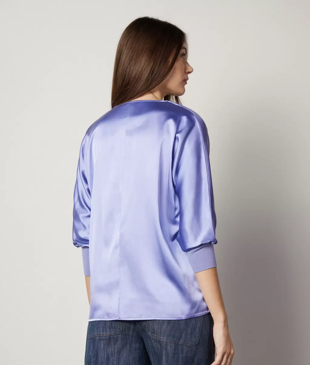 Senhora Camisas E Blusas Blusa Com Decote Em V Em Seda Light_Blue Falconeri - 2