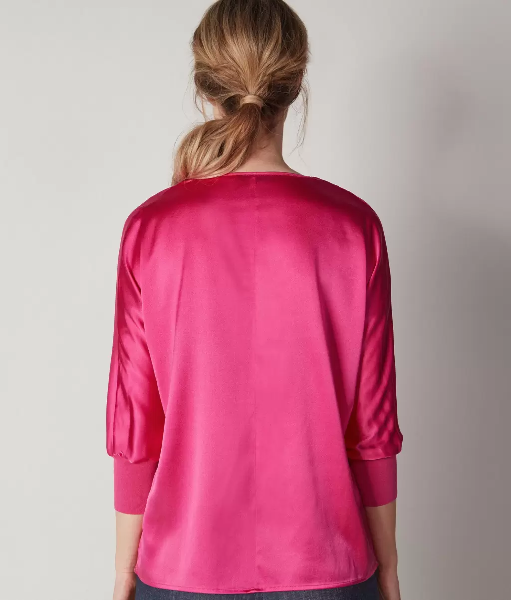 Camisas E Blusas Senhora Blusa Com Decote Em V Em Seda Pink Falconeri - 2