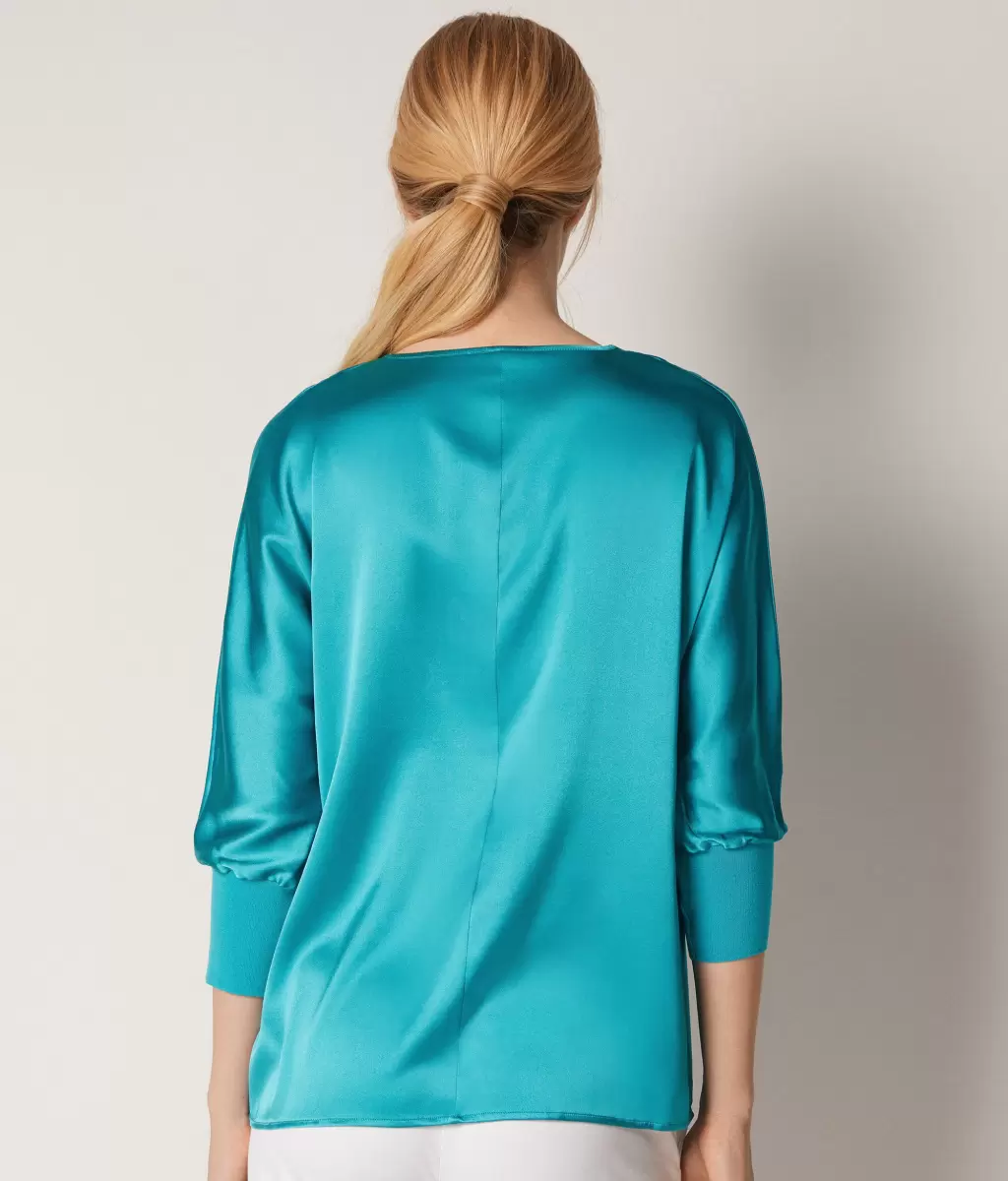 Falconeri Blusa Com Decote Em V Em Seda Blue Camisas E Blusas Senhora - 2