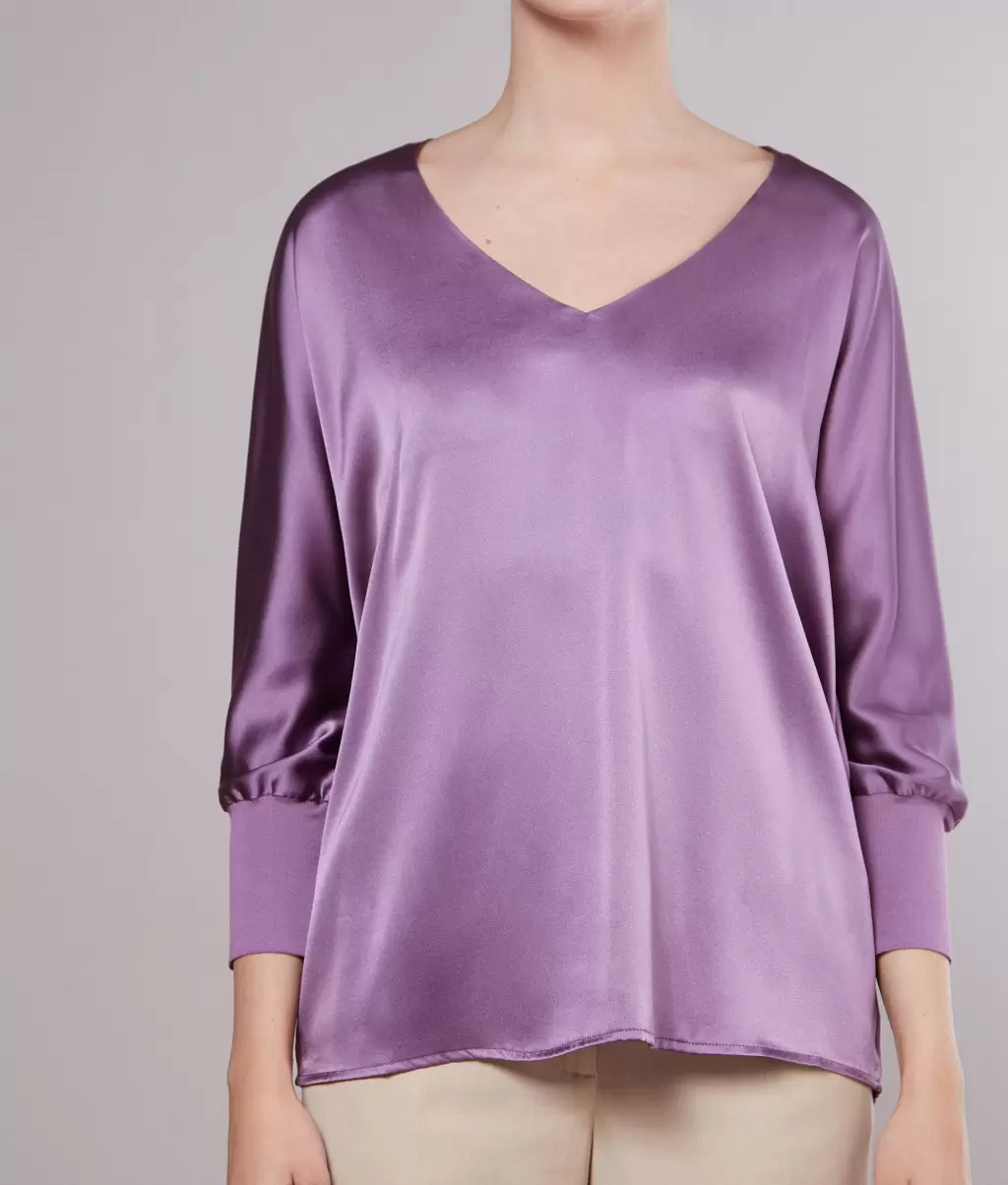 Senhora Camisas E Blusas Falconeri Blusa Com Decote Em V Em Seda Violet - 1