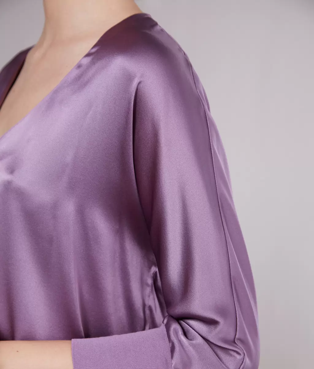 Senhora Camisas E Blusas Falconeri Blusa Com Decote Em V Em Seda Violet - 3