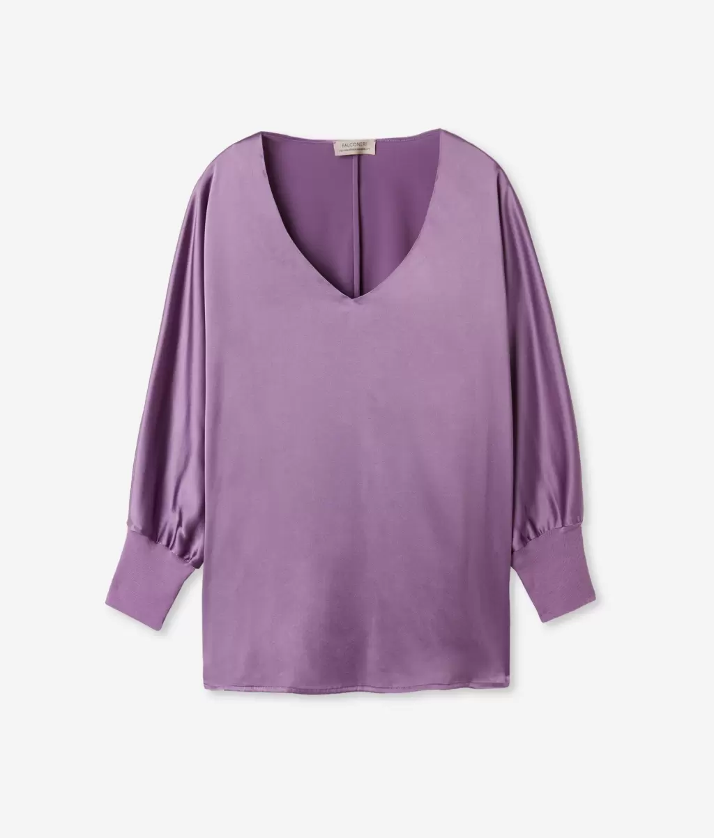 Senhora Camisas E Blusas Falconeri Blusa Com Decote Em V Em Seda Violet - 4