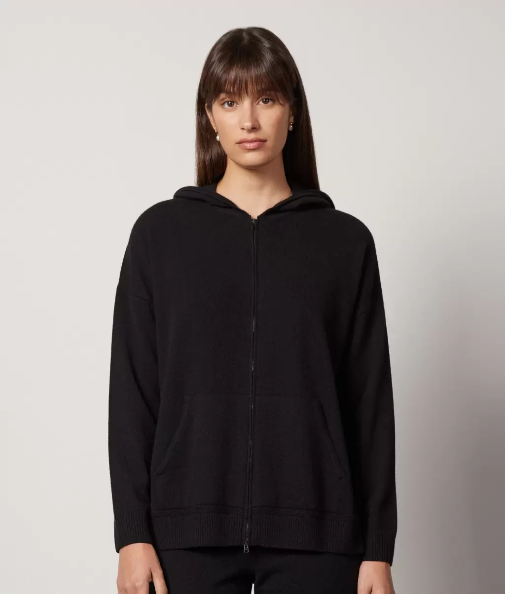 Cardigans Senhora Falconeri Black Sweatshirt Em Ultrasoft Cashmere Com Capuz - 1