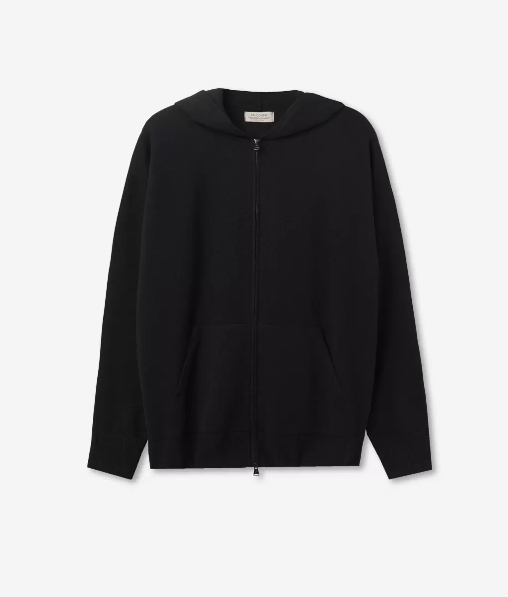 Cardigans Senhora Falconeri Black Sweatshirt Em Ultrasoft Cashmere Com Capuz - 4