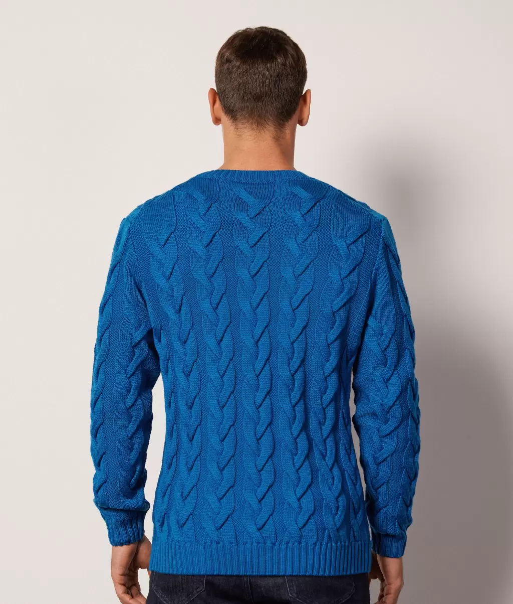 Camisola De Gola Alta Fisherman Em Lã Merino Falconeri Blue Homem Camisolas Decote Redondo - 2