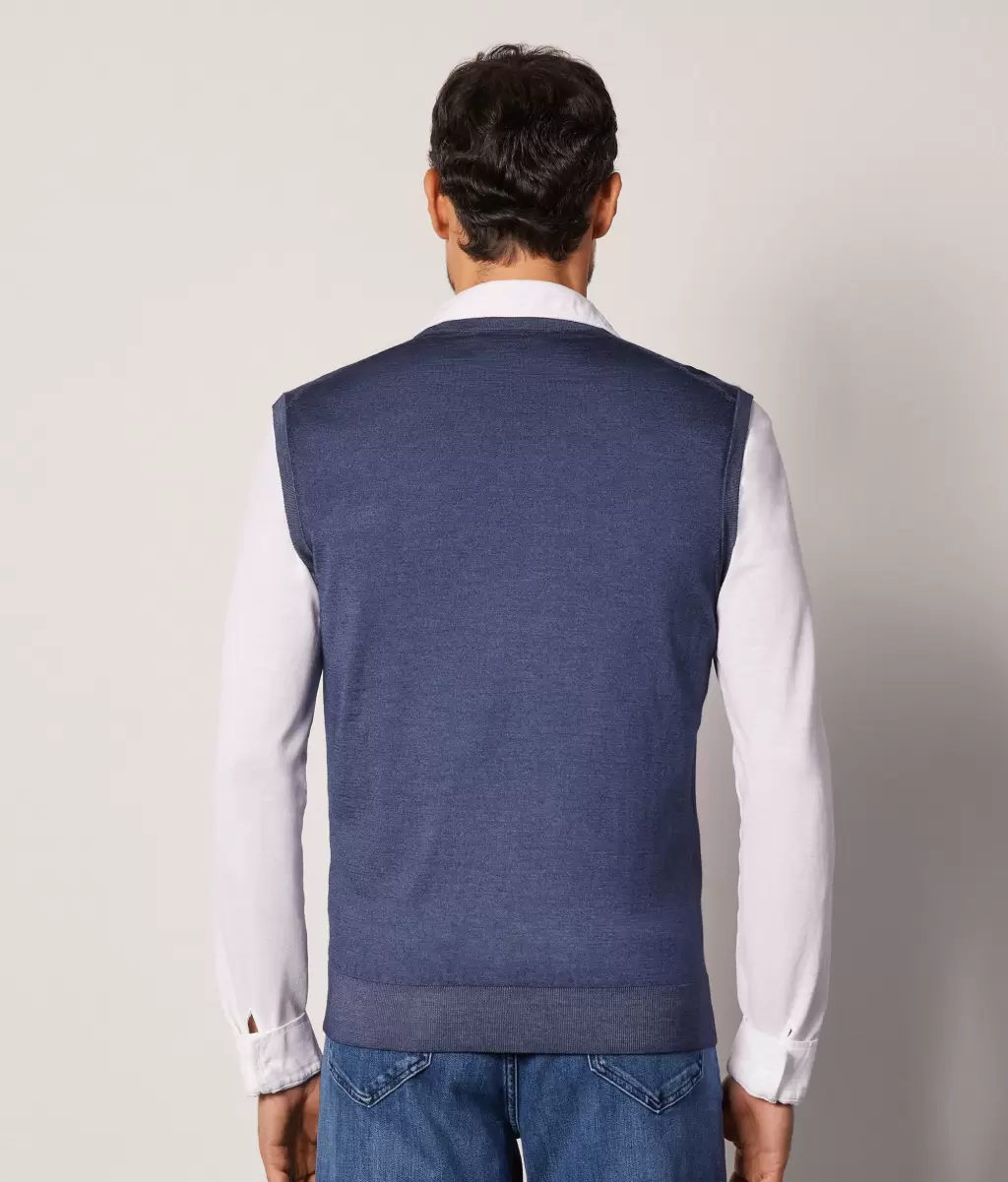 Colete Com Decote Em V Em Ultrafine Cashmere Camisolas Decote Em V Falconeri Homem Blue - 2