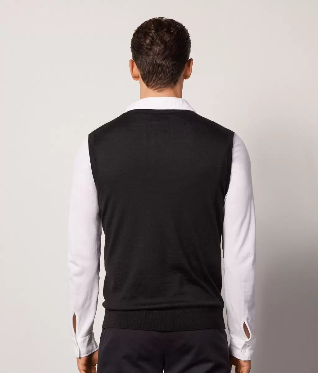 Colete Com Decote Em V Em Ultrafine Cashmere Homem Black Camisolas Decote Em V Falconeri - 2