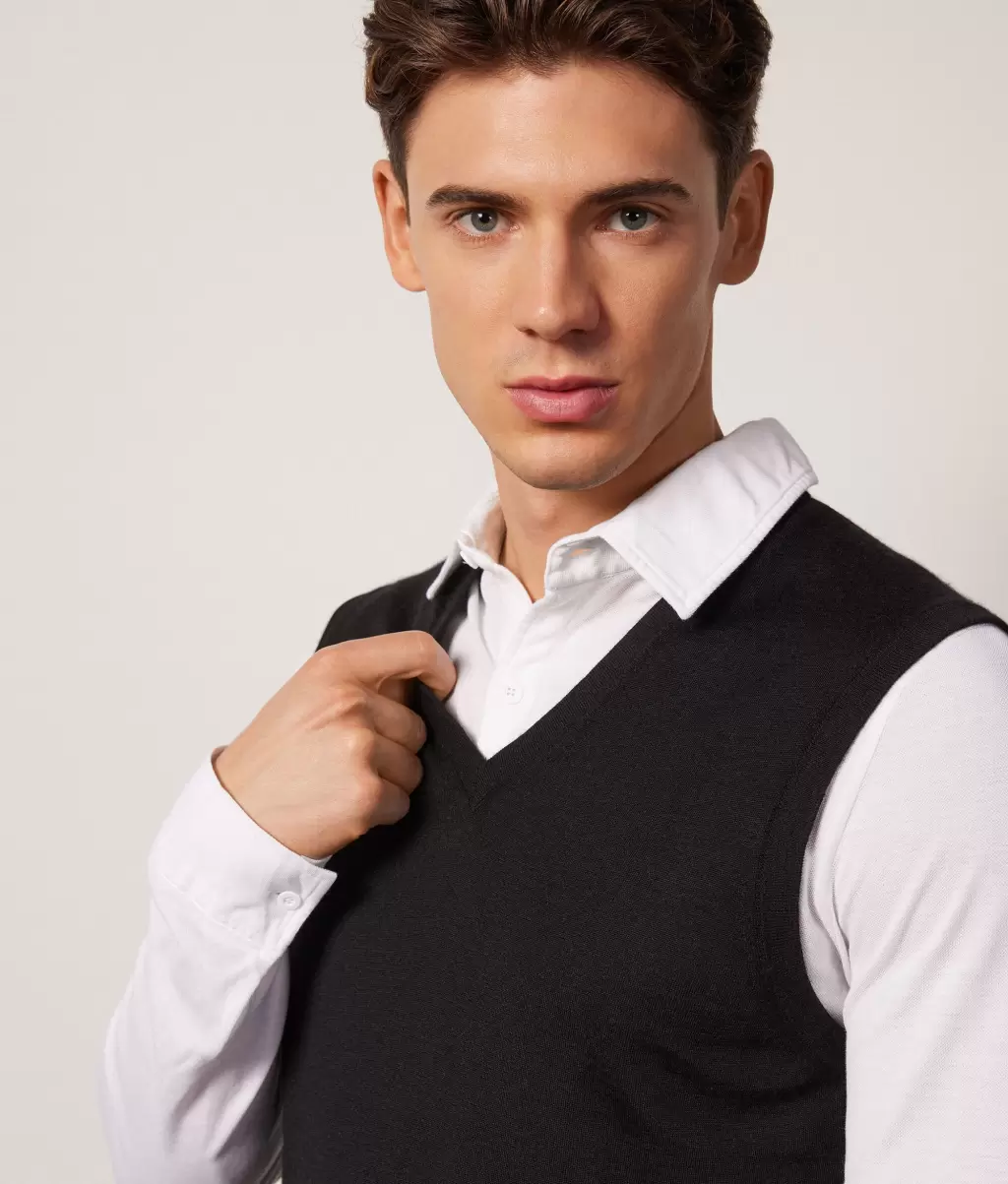 Colete Com Decote Em V Em Ultrafine Cashmere Homem Black Camisolas Decote Em V Falconeri - 3