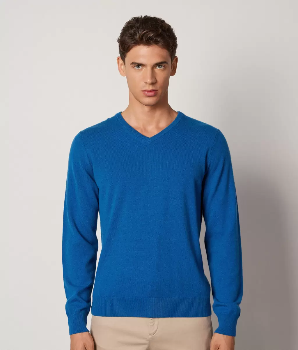 Falconeri Camisola Com Decote V Em Ultrasoft Cashmere Homem Camisolas Decote Em V Blue - 1